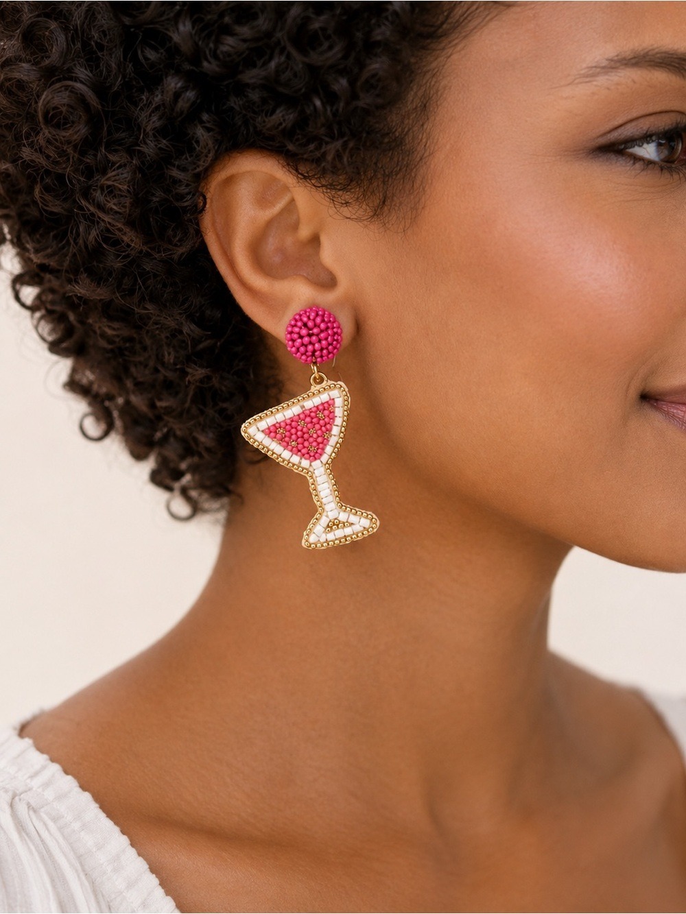 NEW J. Crew Martini Glass Beaded Statement Earrings Pink Gold NWOT - Picture 2 of 7